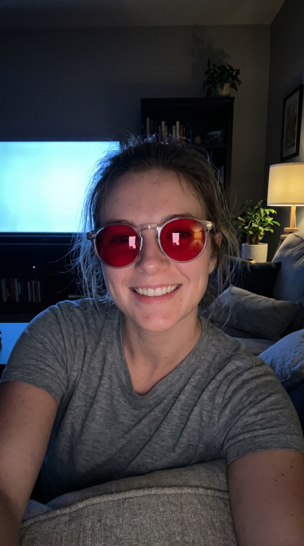 REM28 customer wearing glasses