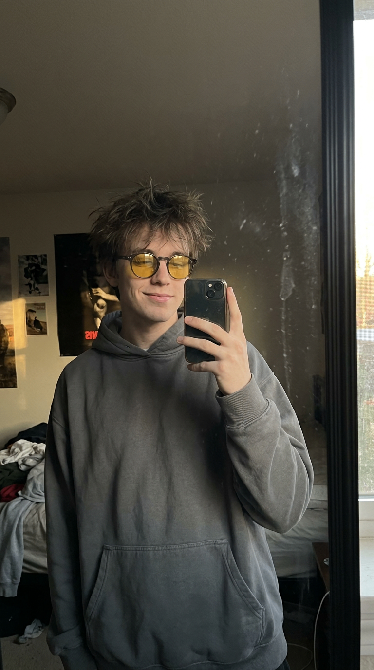 REM28 customer wearing glasses