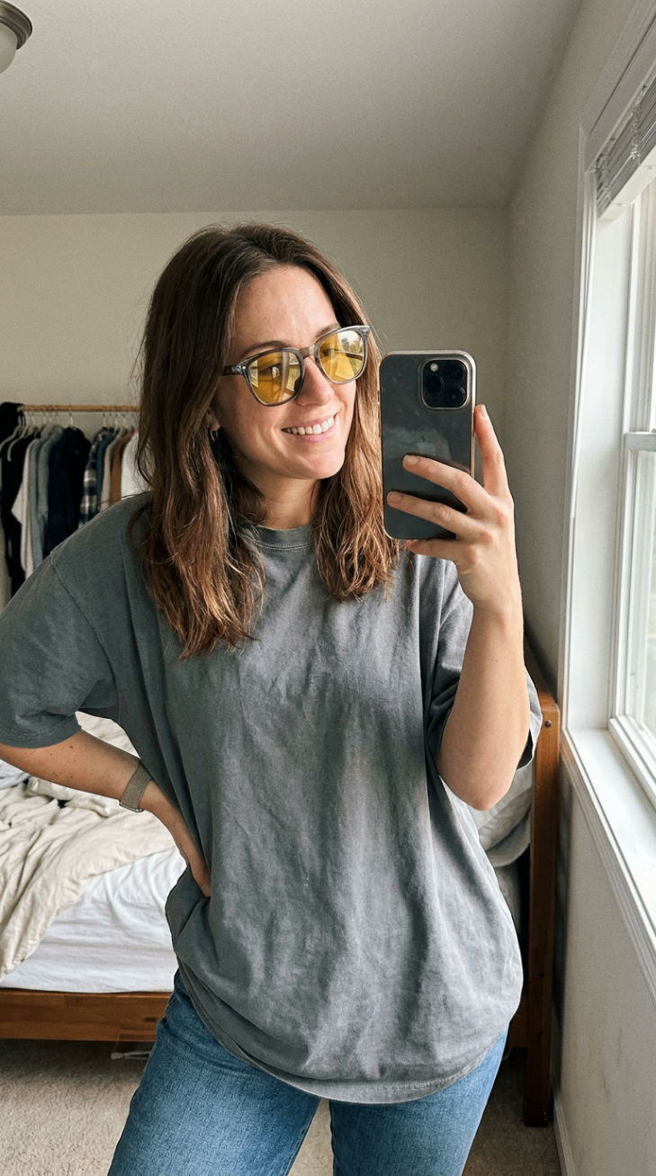 REM28 customer wearing glasses